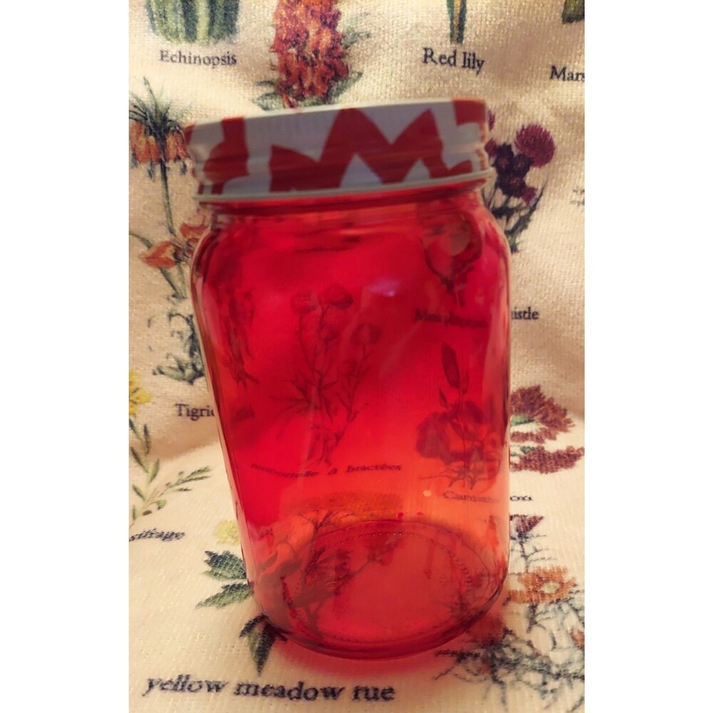 Red Jar Straw Glass Pint Size Chevron Lid To Use With Straw (Not Incl)